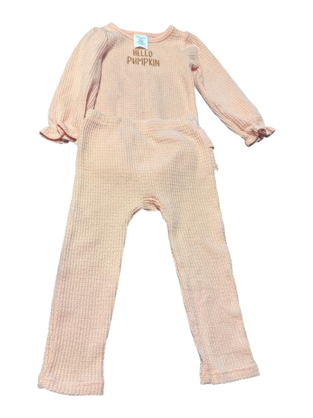 Okie Dokie Hello Pumpkin Waffle Knit 2-Piece Set Pink 18M